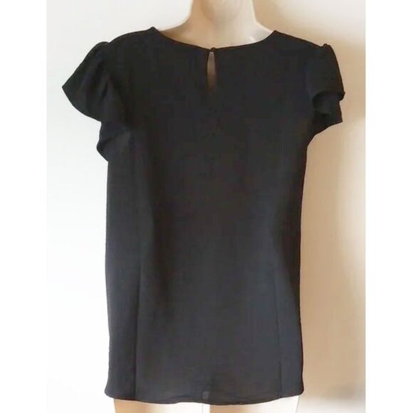 Mine Petal Sleeve Peekaboo Crepe Blouse L Black - Picture 4 of 5